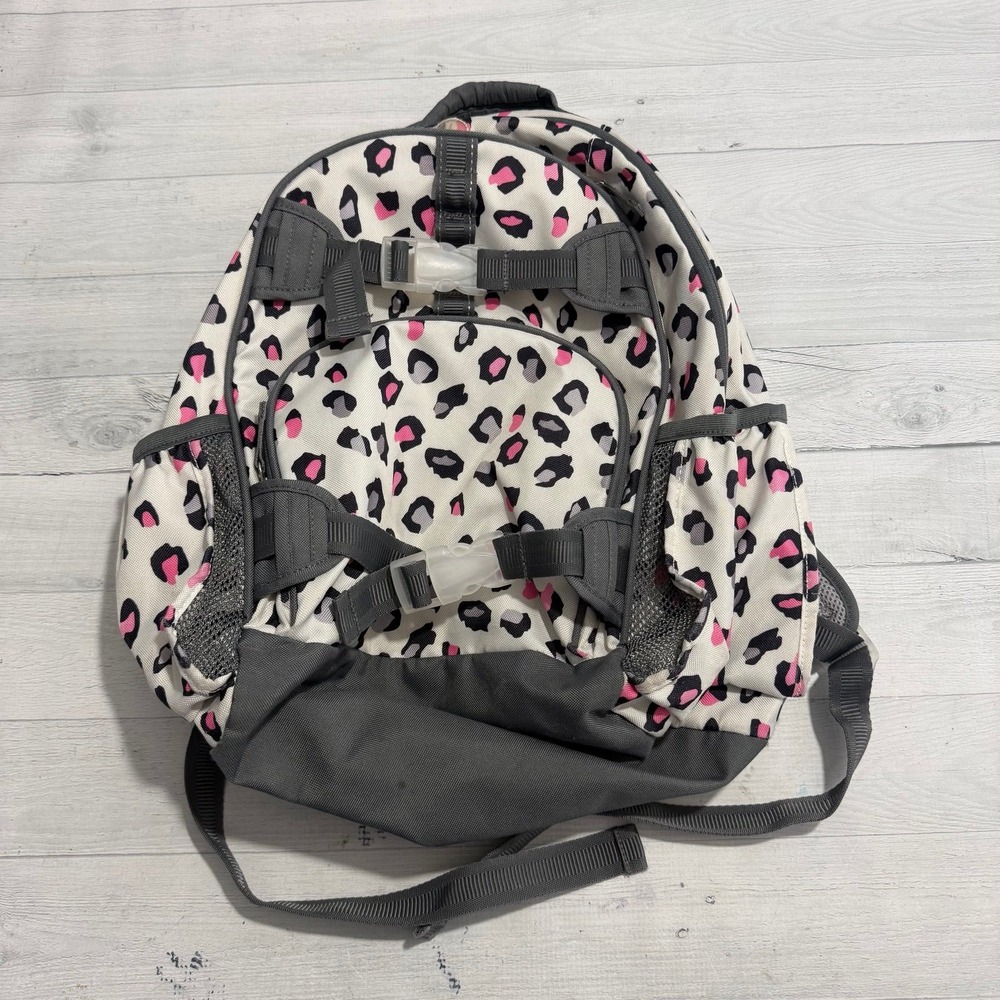 Pottery Barn kids pink grey animal leopard print backpack large